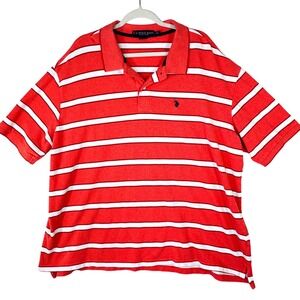 US Polo Assn Mens 3XL Red White Striped Short Sleeve Cotton Pique Polo Shirt